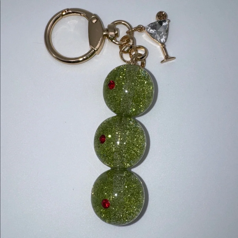 Green Olives & Martini Glass Jeweled Glitter Keychain